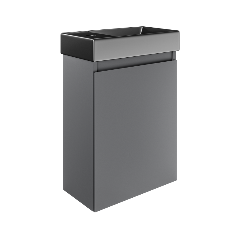 Mozzano Cloakroom - Matt Grey Unit   Black Basin