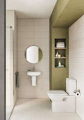 A34199D00F – A modern bathroom featuring a Debba Back-to-Wall Cistern by Roca.