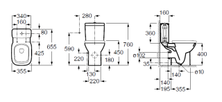 Technical Drawing of the Debba Back-to-Wall Cistern A34199D00F